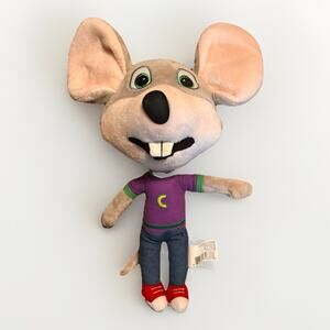Chuck E. Cheese 12” Plush Mouse Doll Purple Shirt Red Shoes Stuffed Toy